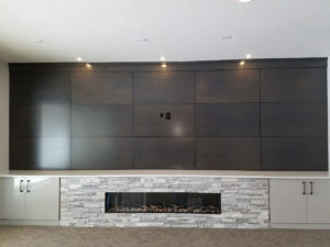 built-in media wall and fireplace